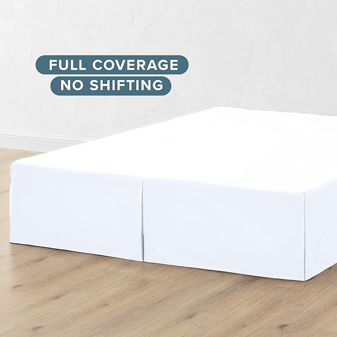 Bare Home Twin XL Bed Skirt - 15-Inch Tailored Drop Easy Fit - Bed Skirt for Twin Extra Long Beds - Center & Corner Pleats (Twin XL, White)