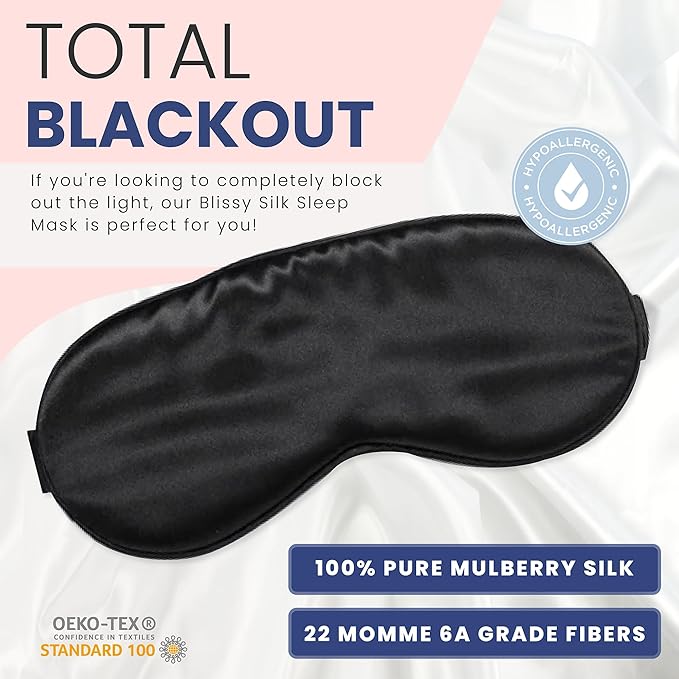 Blissy Silk Sleep Mask - Eye Sleeping Mask for Women & Men for Total Blackout - 100% Pure Mulberry Silk, 22 Momme 6a Fibers - Blindfold Sleep Mask Side Sleeper Eye Cover