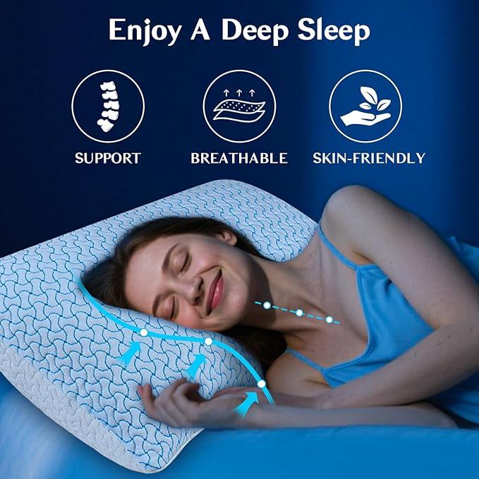 SUPA MODERN Shredded Memory Foam Pillows for Sleeping Queen Size Set of 1 Pack,Adjustable Cooling Bed Pillow for Side Back and Stomach Sleepers with Breathable Washable Cover