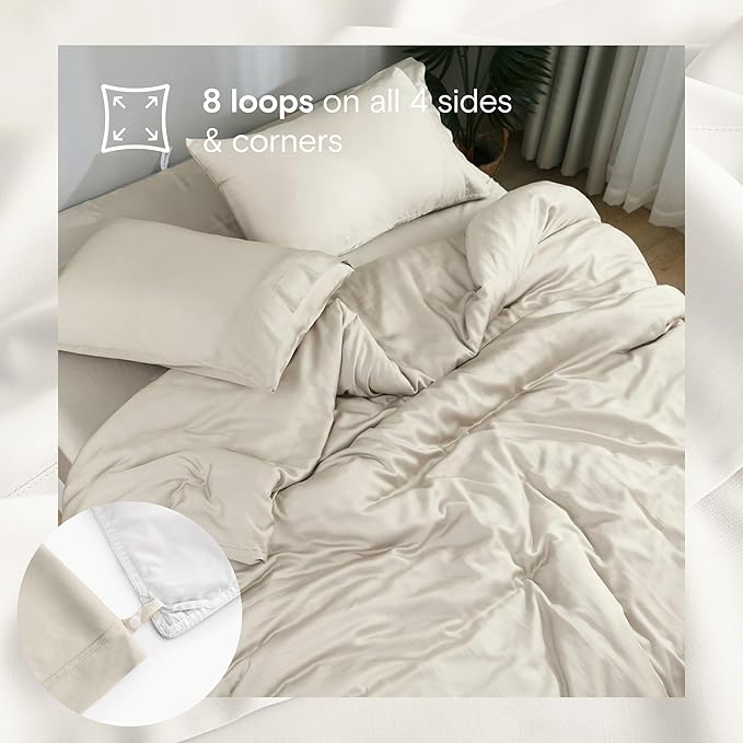 DOZ Duvet Cover Set, 100% Viscose derived from Bamboo, Organically Grown, Buttery Soft, Cooling Duvet Covers, High GSM, 1 Duvet Cover and 2 Pillowcases, 90"x90" (Sand, Full/Queen)