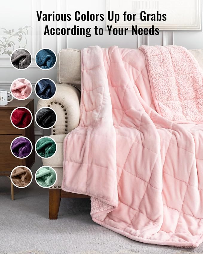 Uttermara Sherpa Fleece Weighted Blanket 12 lbs for Adult, Unicolor Ultra-Soft Fleece and Sherpa, Dual Sided Cozy Plush Blanket for Sofa Bed, 48 x 72 inches, Pink