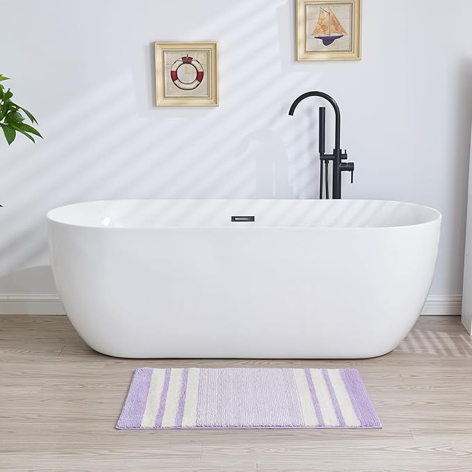 CozeCube Bath mats for Bathroom Non Slip, Fluffy Absorbent Microfiber Bath mat Washable, Aesthetic Bathroom Rugs, Large Purple Striped Bath mat, Lavender, 36" x 24"