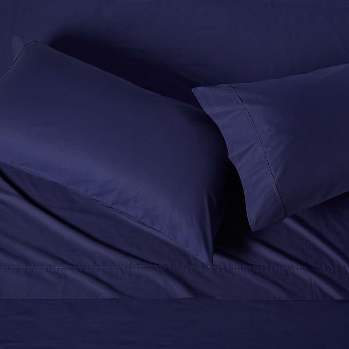 Amazon Basics Soft Organic Cotton Sheet Set with 2-Pieces Pillowcase, Navy Blue, King