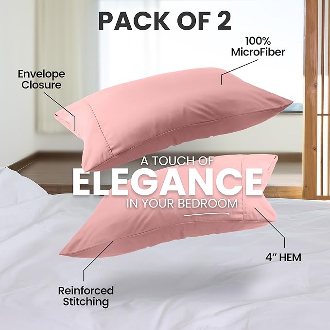 Pillow Covers by Utopia Bedding - Queen Size 2-Pack – Soft Brushed Microfiber – Perfect for Hospitals, Hotels, Guest Rooms – Oeko-TEX Certified, 20x30 Inches (Pink)