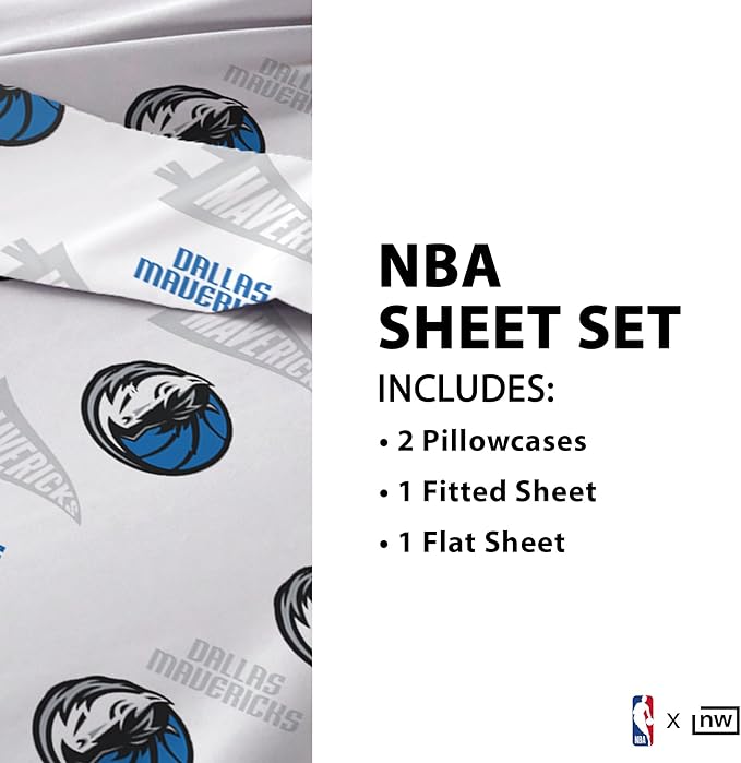 Northwest Officially Licensed Dallas Mavericks NBA Twin Size Sheet Set – Soft Team Logo Bedding for Dorms, Bedrooms, Fan Caves & Game Day Style