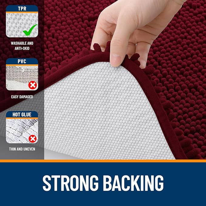 OLANLY Bathroom Rugs 24x16, Extra Soft Absorbent Chenille Bath Rugs, Rubber Backing Quick Dry, Machine Washable Bath Mats for Bathroom Floor, Tub and Shower, Home Decor Accessories, Burgundy