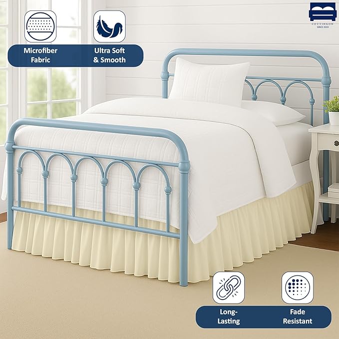 Ruffled Bed Skirt with Split Corners-Dust Ruffle - 16" Drop 100% Microfiber Soft,Sheen & Luxurious Look - Bed Skirts (Ivory -Twin)
