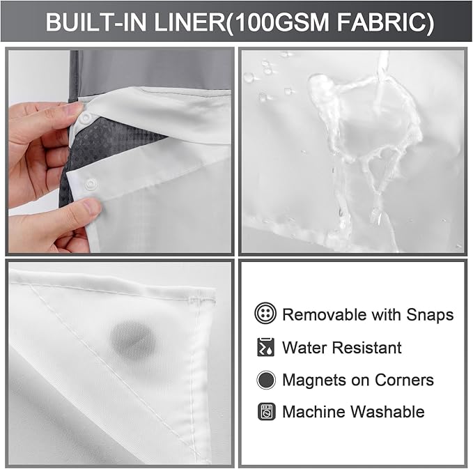 YellyHommy No Hook Shower Curtain with Snap in Liner Set Less Time Dark Grey Waffle Shower Curtain for Bathroom 75" L x 72" W