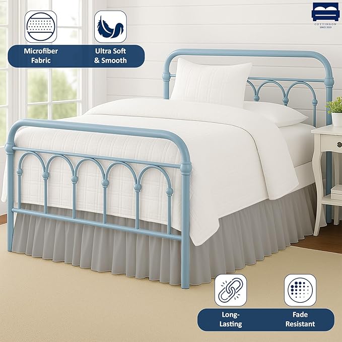Ruffled Bed Skirt with Split Corners-Dust Ruffle - 24" Drop 100% Microfiber Soft,Sheen & Luxurious Look - Bed Skirts (Light Grey -King)