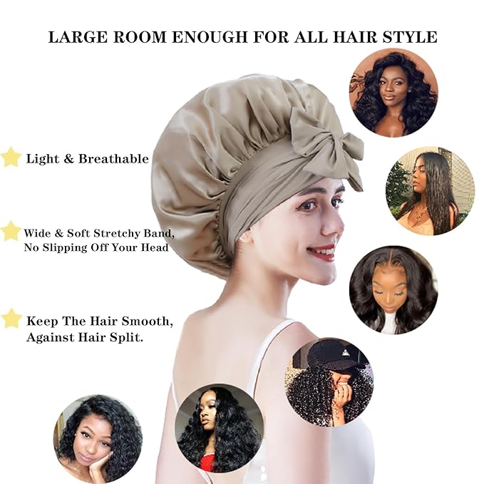 Cocheng Mulberry Silk Bonnet for Sleeping Long Silk Bonnet for Curly Hair Braids Cap for Women Silk Cap with Tie Band