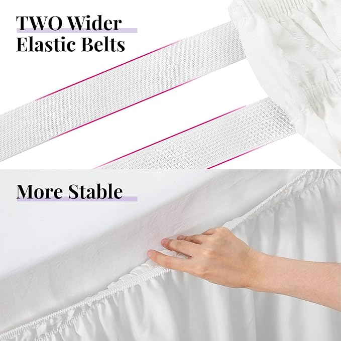RIMELA White Bed Skirt Full Size 18 Inch Drop, Elastic Bed Skirting for Bed Base and Frame, Bedding Dust Ruffle Easy to Install, Lightweight Wrap Around Adjustable Bedskirt