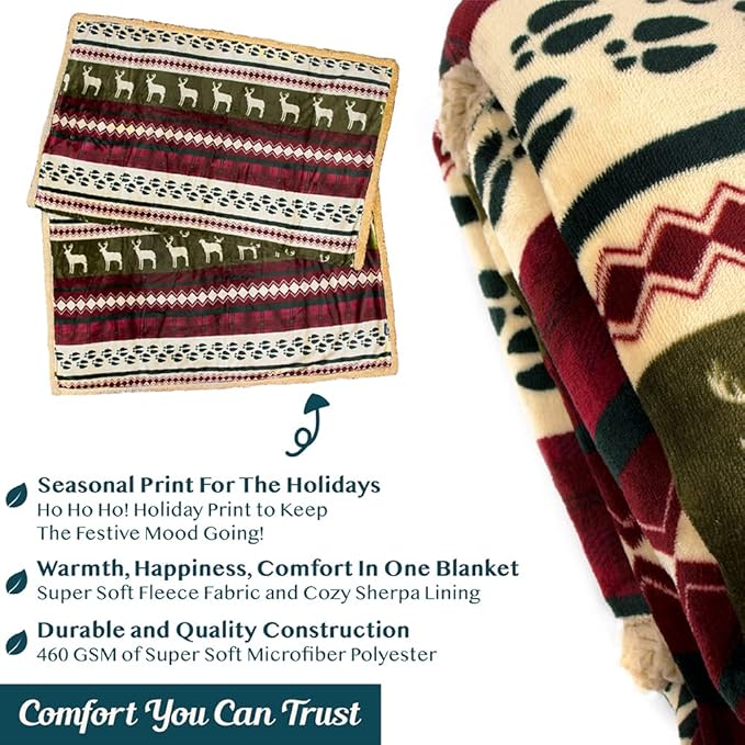 Pavilia Christmas Sherpa Blanket Throw Queen Bed - Red Flannel Fleece Christmas Decoration - Plush, Warm, Soft, Cozy Reversible Winter Holiday Blanket 90x90