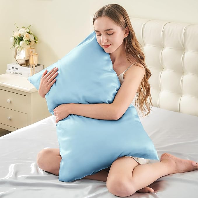 INFIIXSO Mulberry Silk Pillowcase for Hair and Skin, Silk Pillow Cases King Size with Hidden Zipper 20x40 Inches, Super Smooth and Soft Cooling Pillow Cases for Hot Sleepers(Light Blue, 1 Pack)