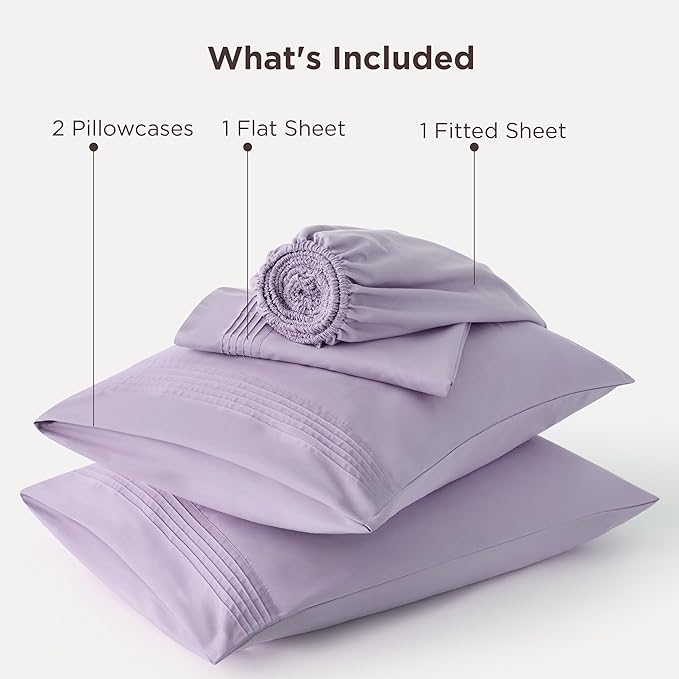 Bedsure Deep Pocket Queen Sheets Set - Fits Mattresses Up to 21 Inches Thick - 4 Piece GentleSoft Bed Sheets, Moisture Wicking, Soft & Cooling Bedsheet & Pillowcases, Easy & Secure Fit, Light Purple
