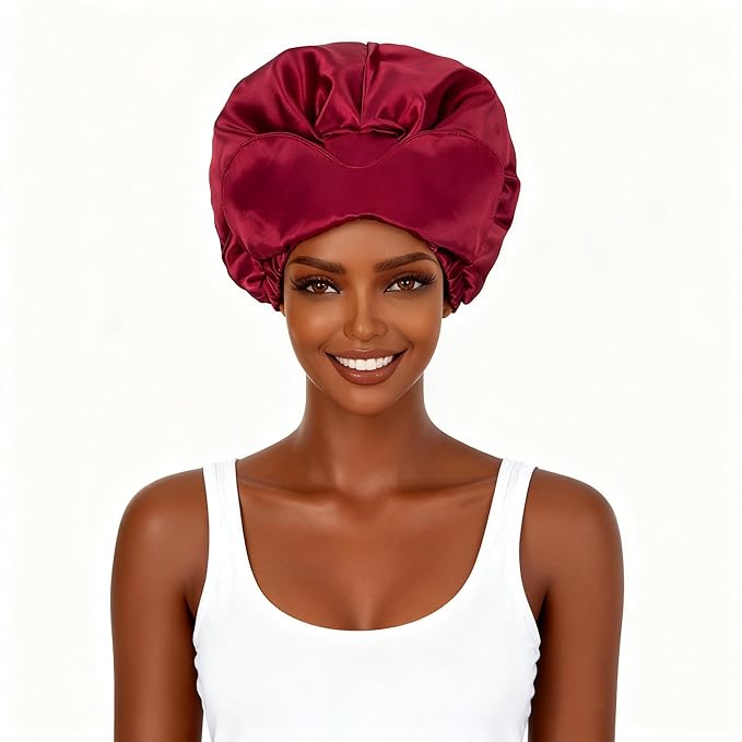 Red Satin Bonnet Silk Hair Bonnet For Sleeping Adjustable Double Layer Satin Silk Bonnet For for Natural & Curly Hair