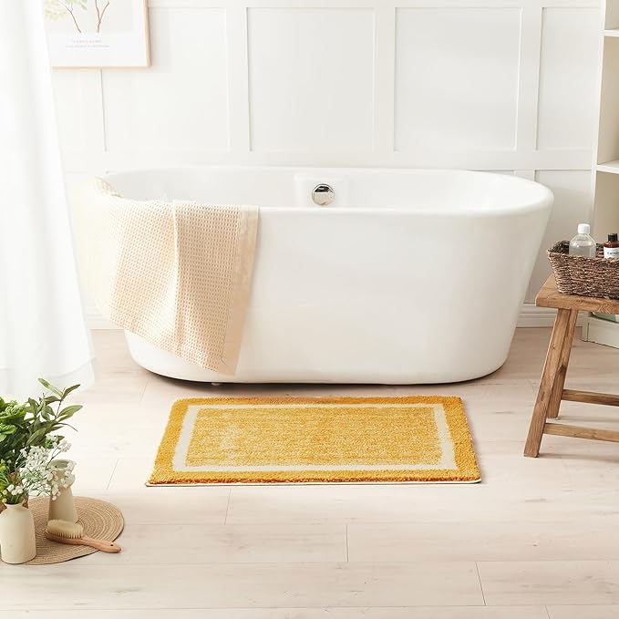 CozeCube Bath mats for Bathroom Non Slip, Fluffy Absorbent Microfiber Bath mat Washable, Aesthetic Bathroom Rugs, Long Harvest Gold Bath Runner, Harvest Gold, 59" x 24"