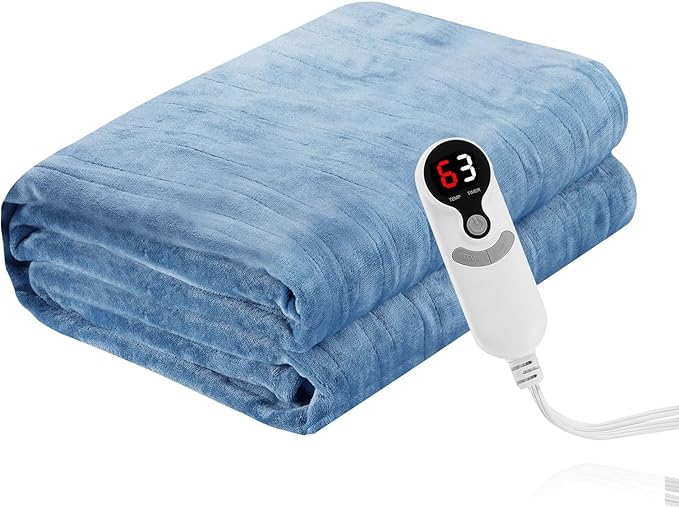 Electric Heated Blanket Throw Size, 50" x 60" Heated Throw with 6 Heating Levels & 3 Hours Auto Off, Machine Washable, ETL & FCC Certified Home Office Use, Blue