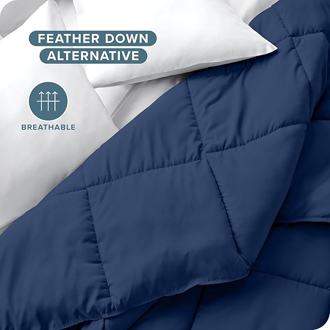 Bare Home Duvet Insert Comforter - Twin/Twin Extra Long - 8 Duvet Loops - Goose Down Alternative - Ultra-Soft - Premium 1800 Series - All Season Warmth - Bedding Comforter (Twin/Twin XL, Dark Blue)