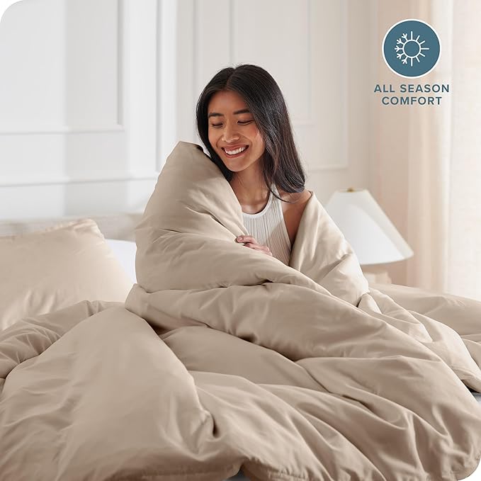 Bare Home Bedding Duvet Cover Queen Size - Premium 1800 Super Soft Collection - Lightweight, Cooling - Soft Breathable Bedding Duvet Cover (Queen, Pebble)