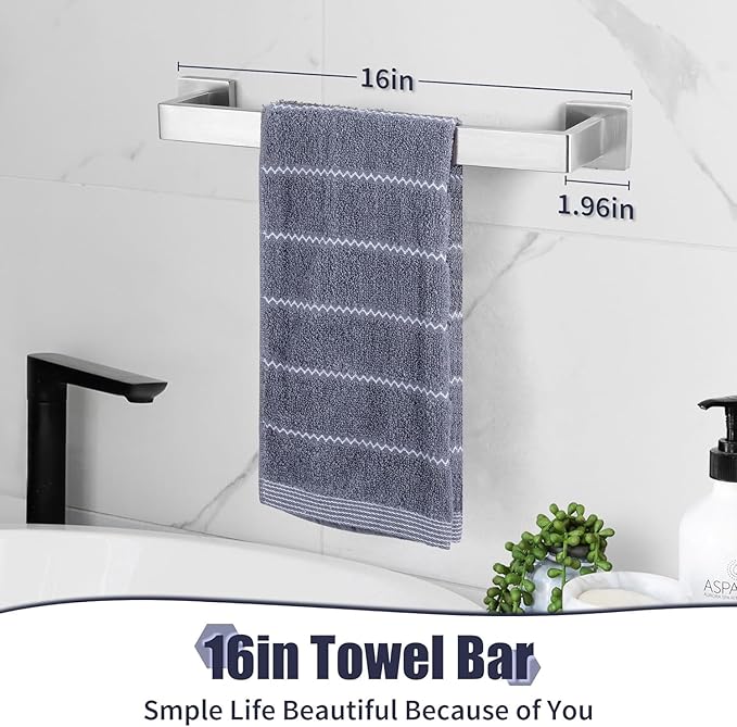 Bathroom Accessories Towel Bar Set: 20 Pieces Brushed Nickel Square Bathroom Hardware SUS304 Stainless Steel - Wall Mounted Towel Rack&Toilet Paper Holder&Towel Ring and Towel Hook