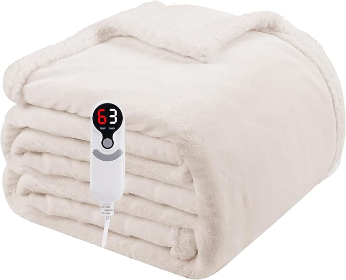 Electric Heated Blanket Full Size 72"x84", Soft Flannel with Overheat Protection, 6 Adjustable Heat Settings & 10-Hour Auto-Off Timer, Fast Heating for Winter Comfort, White