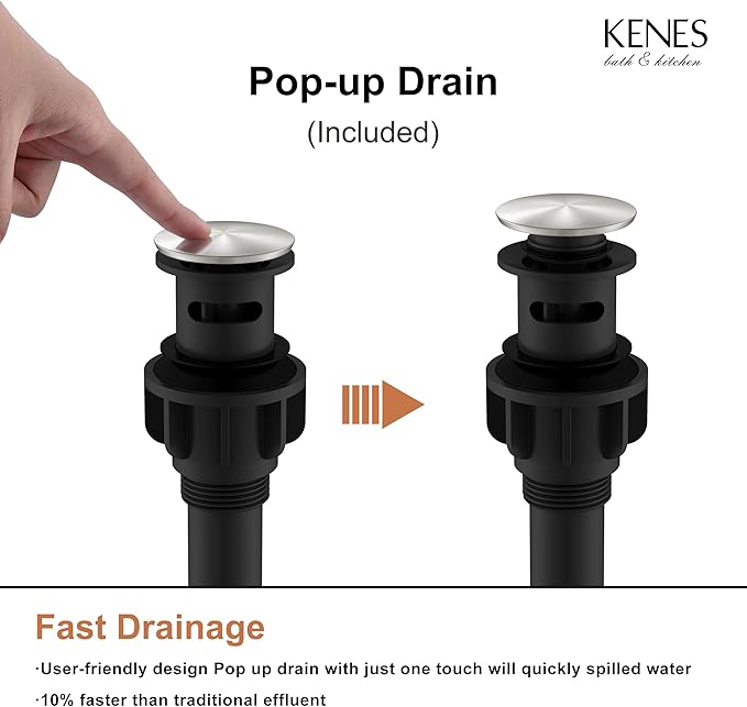 KENES Brushed Nickel Widespread Bathroom Faucet 2 Handle Bathroom Sink Faucet 3 Hole, 8-Inch 3 Pieces Vanity Faucet with Pop Up Drain & Supply Lines, KE-9050-P