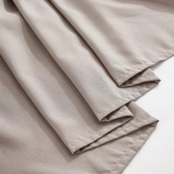 MEILA Wrap Around Bed Skirt Three Fabric Sides Elastic Dust Ruffled 16 Inch Tailored Drop,Easy to Install Fade Resistant-Taupe, Twin/Full