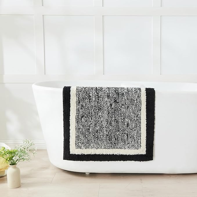 CozeCube Bath mats for Bathroom Non Slip, Fluffy Absorbent Microfiber Bath mat Washable, Aesthetic Bathroom Rugs, Long Jet Black Bath Runner, Jet Black, 59" x 24"