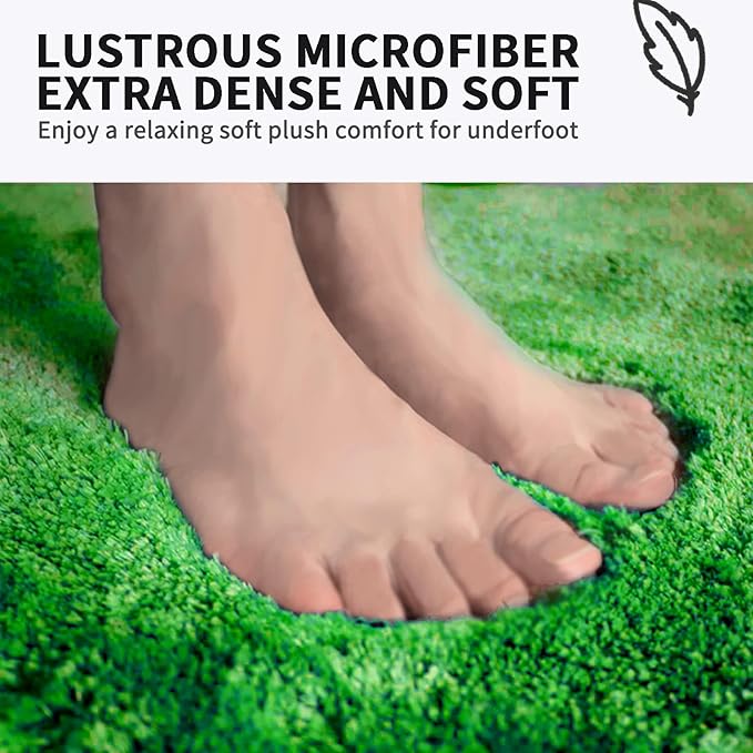 FIFU Bathroom Rugs 17" W x 24" L, Bath Mat for Bathroom, Bedroom, Laundry Room & Kitchen, Non-Slip Rubber Latex Backing, Extra Soft and Absorbent Polyester Carpet, Machine Washable Rug, Green