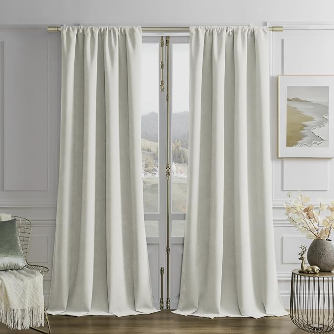 Joydeco Vanilla Grey Velvet Curtains 72 Inches 2 Panels, Luxury Thermal Insulated Soft Curtains for Bedroom & Living Room, Room Darkening Velvet Drapes, Rod Pocket (52W x 72L)