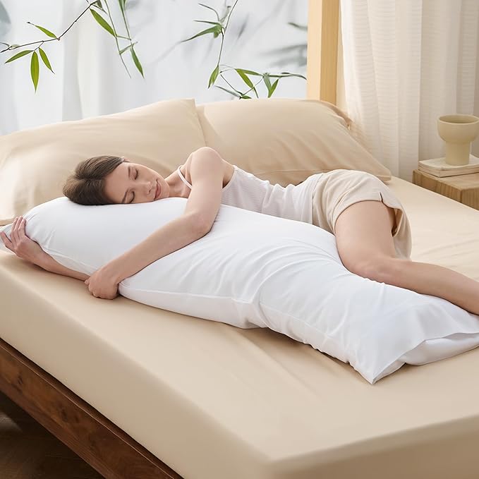 Bedsure Body Pillow Cover, Cooling Body Pillow Pillowcase for Hot Sleepers, Rayon Derived from Bamboo White Pillowcase, Breathable & Soft Long Pillow Case Cover with Envelope Closure, 20x54 Inches