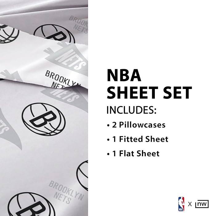 Northwest Officially Licensed Brooklyn Nets NBA Full Size Sheet Set – Soft Team Logo Bedding for Dorms, Bedrooms, Fan Caves & Game Day Style