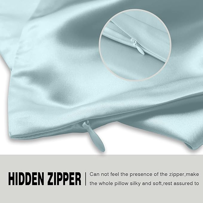 Silk Body Pillowcase Mulberry Silk Pillow Cases with Zipper Soft Breathable Smooth Cooling 20x54 inches Pillowcase for Sleep (Blue Haze,20"X 54",1Pcs)