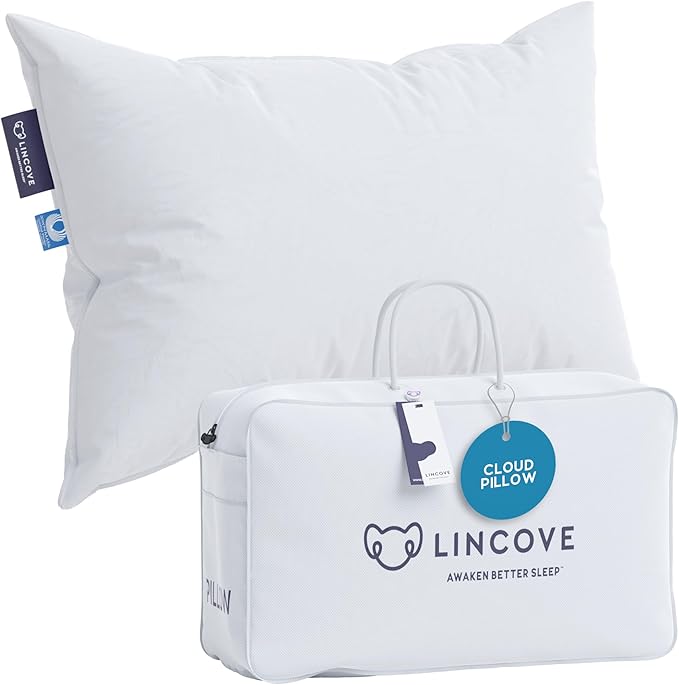 Lincove Cloud Natural Canadian Down Pillow, White Luxury Sleeping Pillow - 625 Fill Power, 500 Thread Count Cotton Shell, Made in Canada, Standard - Firm, 1 Pack