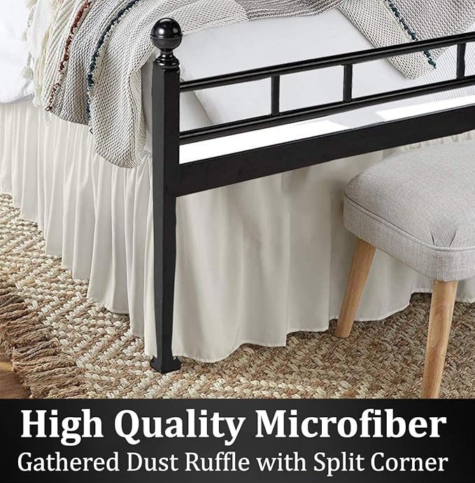 Ruffled Bed Skirt with Split Corners, Ivory, King 14 Inch Drop Bedskirt, Hotel Quality Brushed Microfiber Wrinkle Free Dust Ruffle Bed Skirt King Size