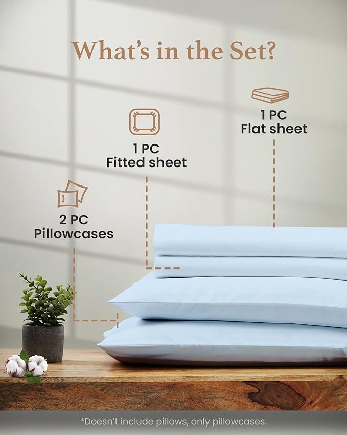 Good Sleep Bedding Cal King Sheet Set - 100% Egyptian Cotton Sheets California King Size, 4Pc, California King Sheets, Soft, California King Sheet Sets Deep Pocket Fits Upto 16" - Light Blue