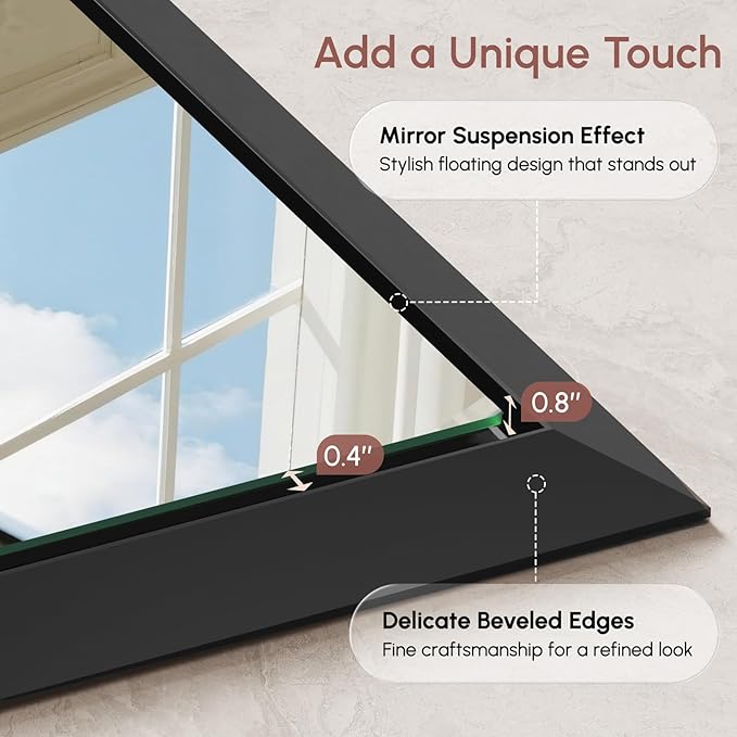 USHOWER Black Bathroom Mirrors for Over Sink, 30x40 Inch Beveled Rectangular Bathroom Vanity Mirror, Brushed Thick Aluminum Framed, Anti-Rust, 4mm Copper-Free Silver Wall Mirror