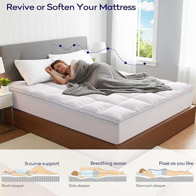 OLANLY Dual-Layer 4 Inch Cal King Size Memory Foam Mattress Topper for Back Pain, 2 Inch Cooling Pillow Top Mattress Pad Cover and 2 Inch Gel Memory Foam Topper, Deep Elastic Pocket, White