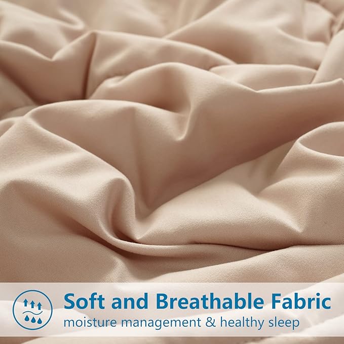 EASELAND Oversized Queen Down Alternative Comforter - Quilted Duvet Insert for All Seasons, Soft Lightweight with Corner Tabs, Summer Winter Warm Bedding, Beige 98×98 Inches