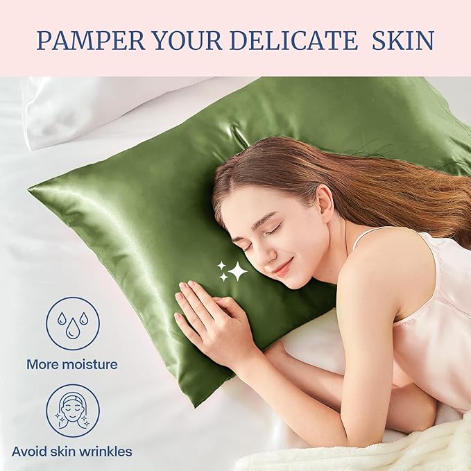 BEDELITE Satin Pillowcase for Hair and Skin, Super Soft Similar to Silk Pillow Cases 4 Pack with Envelope Closure, Cooling Pillowcases for Women Men (20"x36" King Size, Cedar Green)