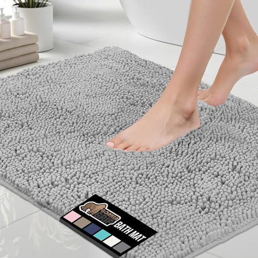 GORILLA GRIP Bath Rug Mat 36x24, Soft Absorbent Chenille, Quick Dry Microfiber Mats, Rubber Backing Washable Shower Floor Rugs, Bathmat Runner, US Designed Bathroom Home Decor Accessories Light Gray