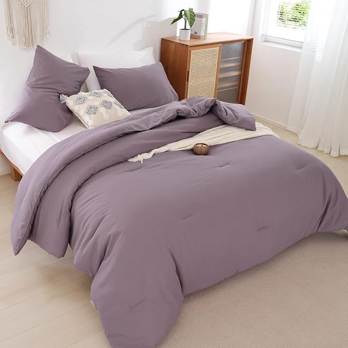 ROSGONIA California King Comforter Set Dusty Purple, 3pcs (1 Boho Cal King Comforter & 2 Pillowcases) All Season Bedding Bedspread Blanket Quilt