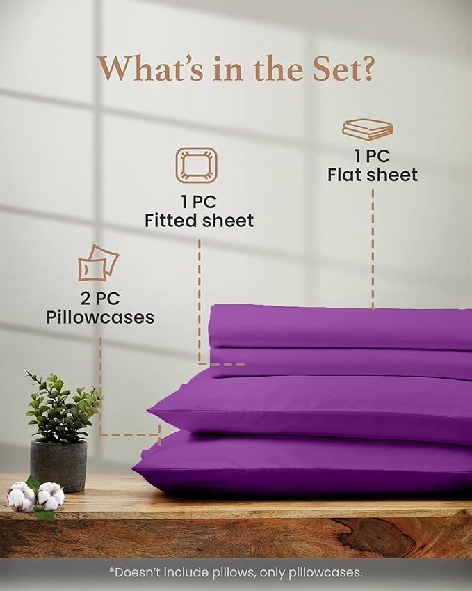 Good Sleep Bedding Cal King Sheet Set - 100% Egyptian Cotton Sheets California King Size, 4 Pc, California King Sheets, Soft, California King Sheet Sets Deep Pocket Fits Upto 16" - Purple
