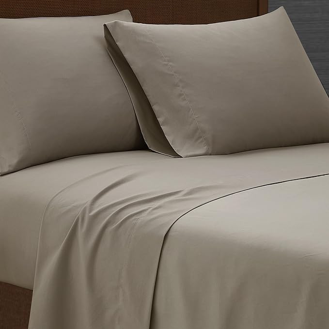 London Fog Garment Wash Solid Khaki King 6 Piece Sheet Set
