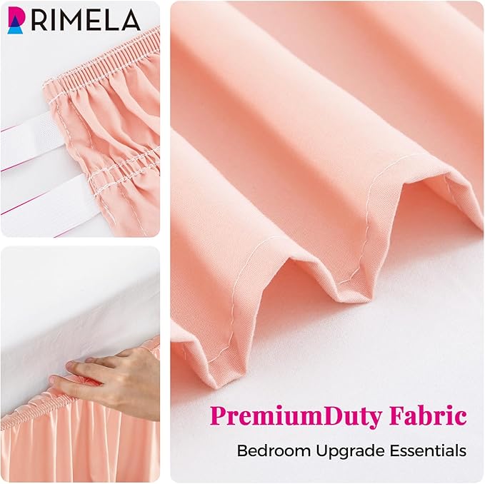 RIMELA Peachy Coral Bed Skirt King Size 15 Inch Drop, Wrap Around Elastic Bedskirt, Dust Ruffle for Adjustable Bed Base Machine Washable Easy to Install Bed Skirts