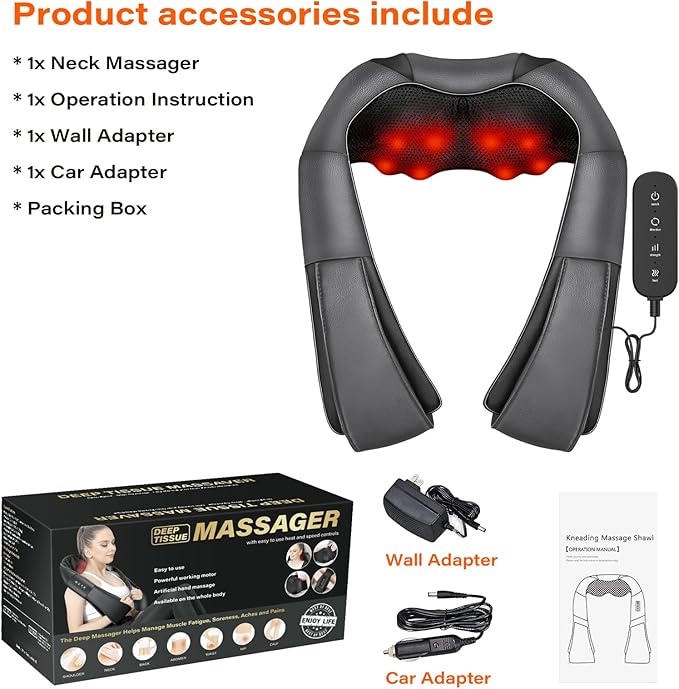 Electric Neck Massager, Neck and Back Massager with Heat, Shiatsu Massage Pillow for Back, Shoulder, Muscle Pain Relief, Ideal Fits for Parents (Gray-Remote Controller)
