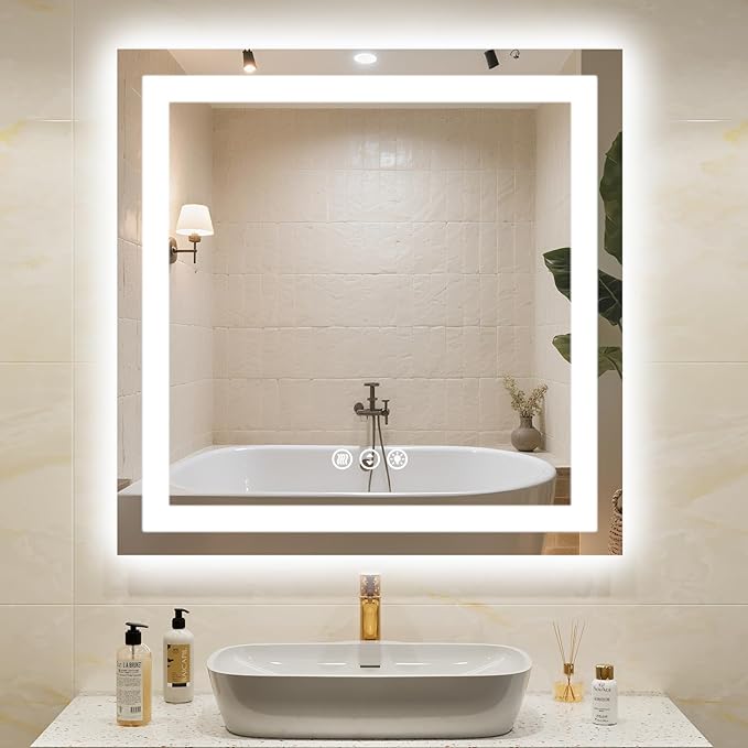 36"x 36" LED Bathroom Mirror with Lights, Double Lighting Sources Dimmable, LED Mirror for Bathroom, Anti-Fog, Lighted Bathroom Vanity Mirror for Wall, ETL Listed, Tempered Glass(Horizontal/Vertical)