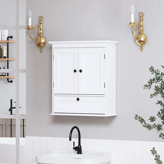 Spirich Bathroom Cabinet Wall Mounted, Small Bathroom Wall Cabinet Over Toilet, Medicine Cabinet Organizer with Doors and Adjustable Shelf, White