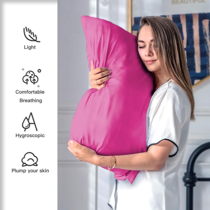 Silk Pillow Cases 2 Pack Soft Breathable and Sliky Queen Size Pillow Cases Set of 2,Natural Mulberry Satin Silk Pillowcase with Hidden Zipper for Hair and Skin (Hot Pink,20"X 30",2pcs)