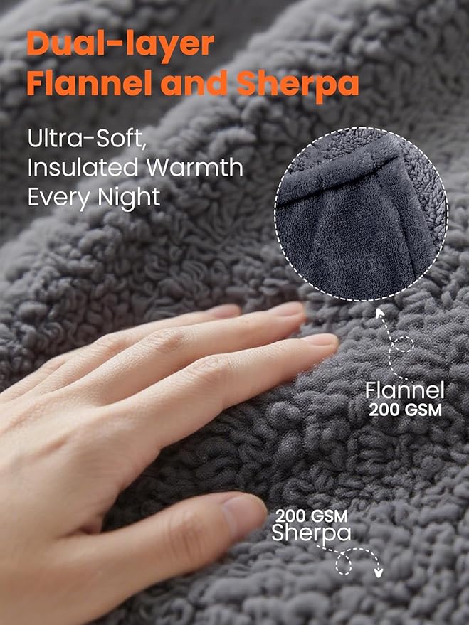 Heated Blanket Electric Throw, Ultra‑Cozy Premium Flannel & Sherpa, Fast Even Heat Distribution & Stable Temp, 1–8H Auto‑Off, 8 Temps (86–125.6°F), Overheat Protection, Ideal Gifts for Grandma